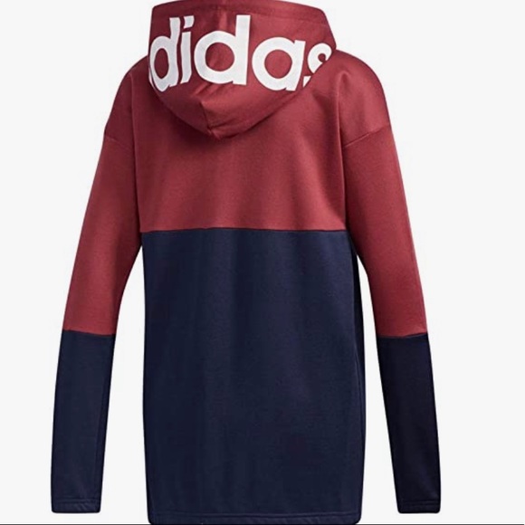 NWT Adidas Womens Hooded Sweat Pullover Top Maroon/Navy Size XS - Picture 4 of 12